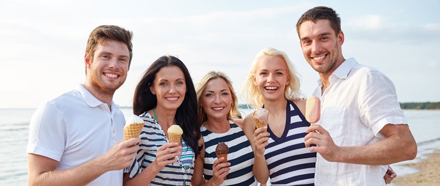 A group of friends eating ice cream at a special event