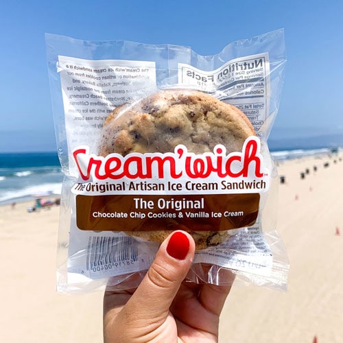 Creamwich ice cream sandwich on a SoCal beach