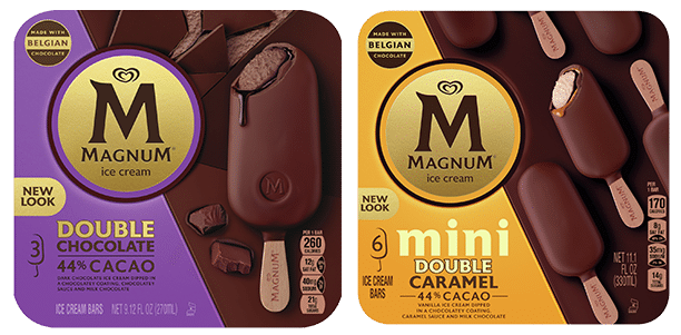 magnum mini double caramel bars 6 pack and magnum double chocolate 3 pack bars from wholesale distributor transcold distribution